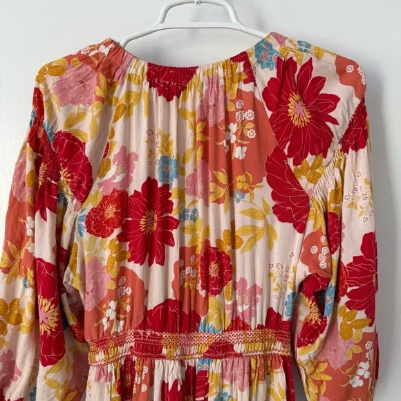 Bohme Floral Smocked Waist Boho Maxi Dress | V-Neck Romantic Print - Picture 7 of 11